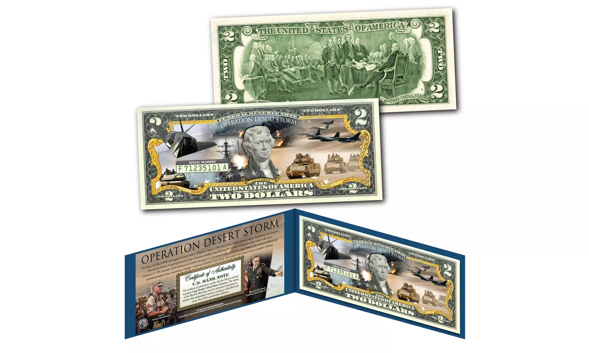 OPERATION DESERT SHIELD Desert Storm Persian Gulf War Genuine Two Dollar 2 Bill - Primary Image