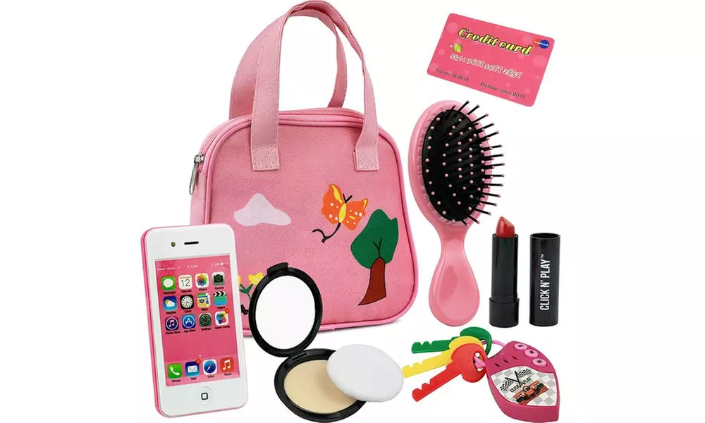Click N' Play 8 Piece Girls Pretend Play Purse - Primary Image
