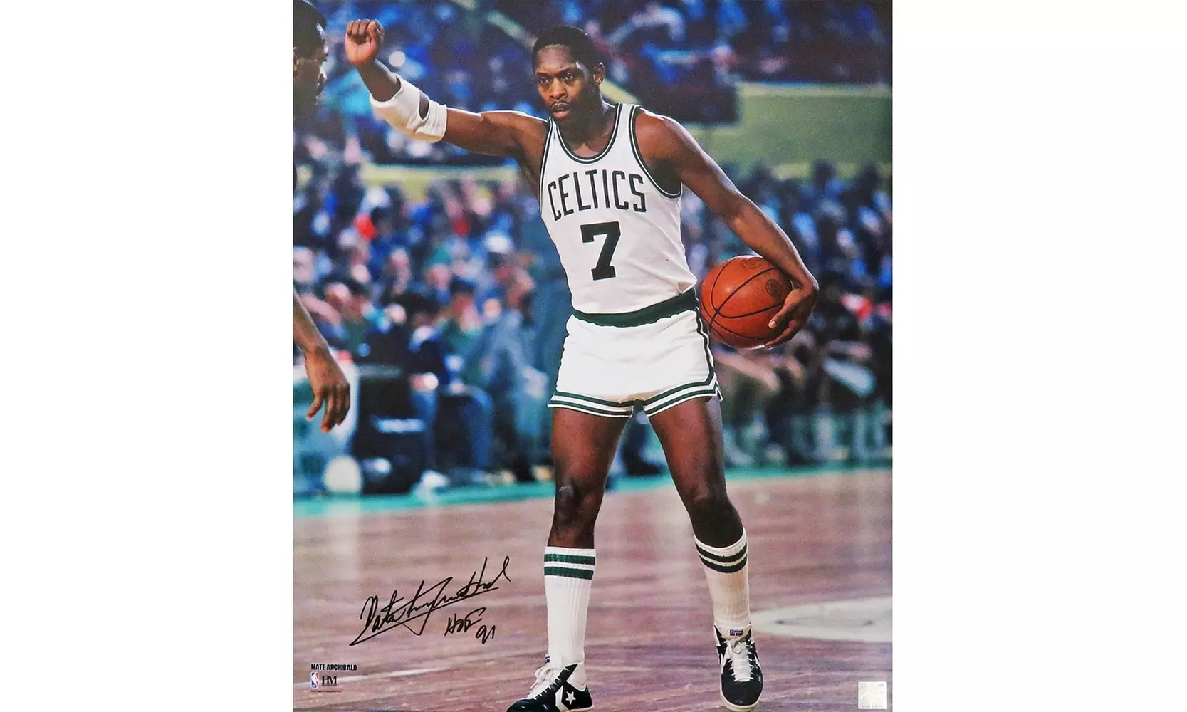 Nate 'Tiny' Archibald Signed Celtics White Jersey Action 16x20 Photo w/HOF'91 - Primary Image