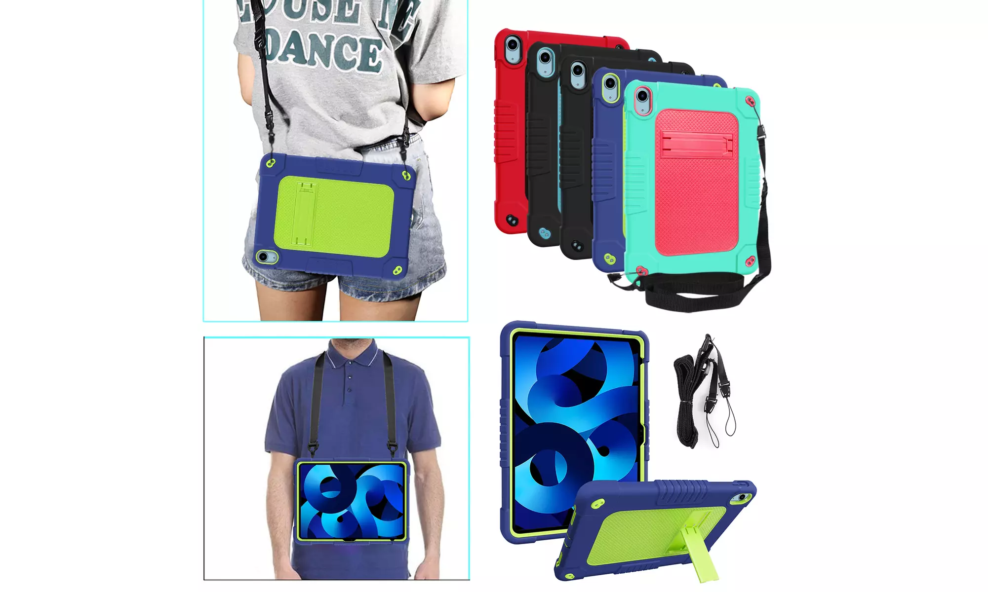 iPad 10th Gen 10.9" Tablet Shockproof Straps Rugged Case W/Screen Protector - Primary Image