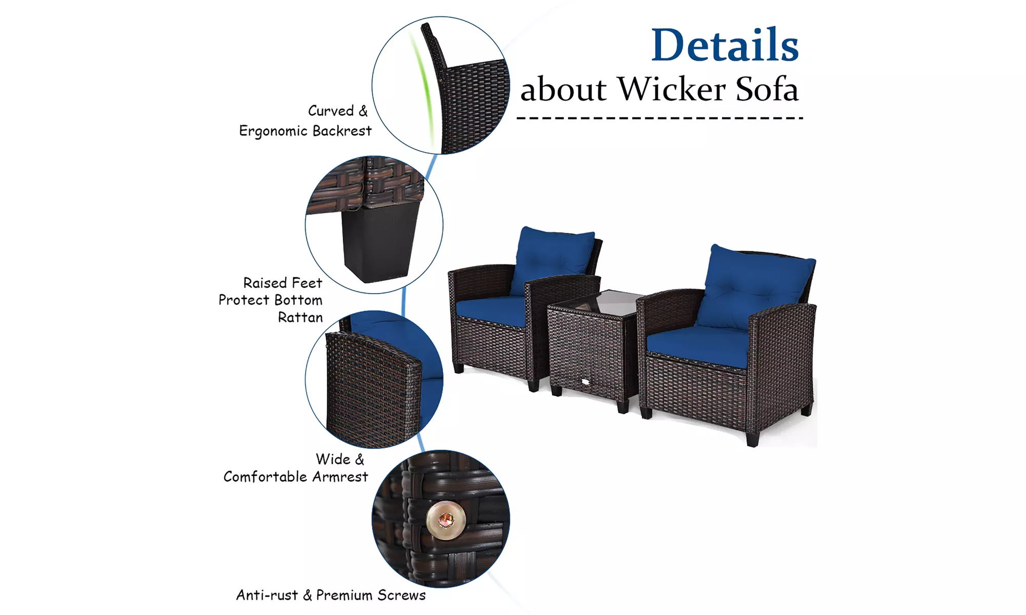 Costway 3 Piece Patio Rattan Furniture Set