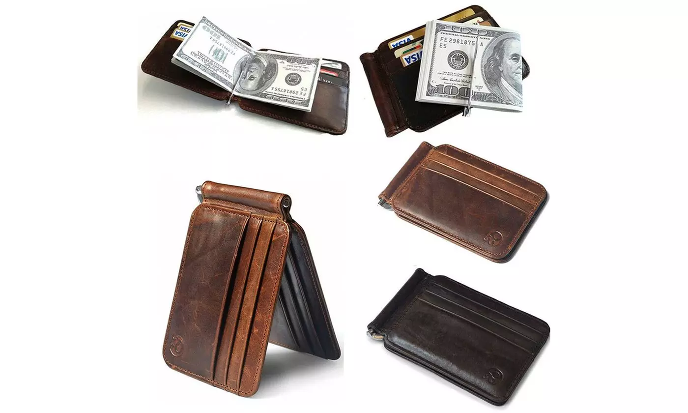 Slim Thin Mens Leather Wallet Money Clip Credit Card ID Holder Front Pocket - Primary Image