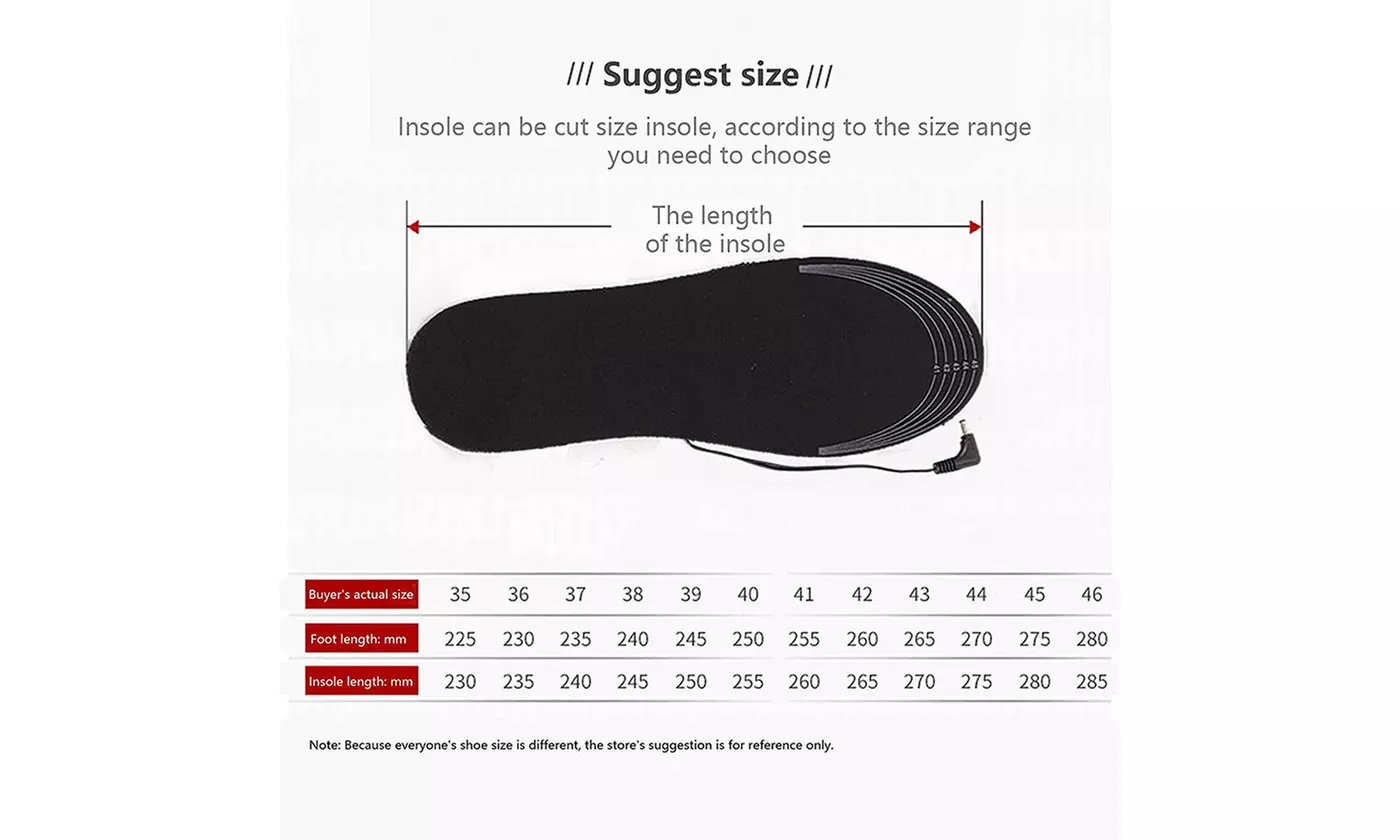 USB Rechargeable Heated Shoe Insoles for Camping Hunting Hiking Outdoor