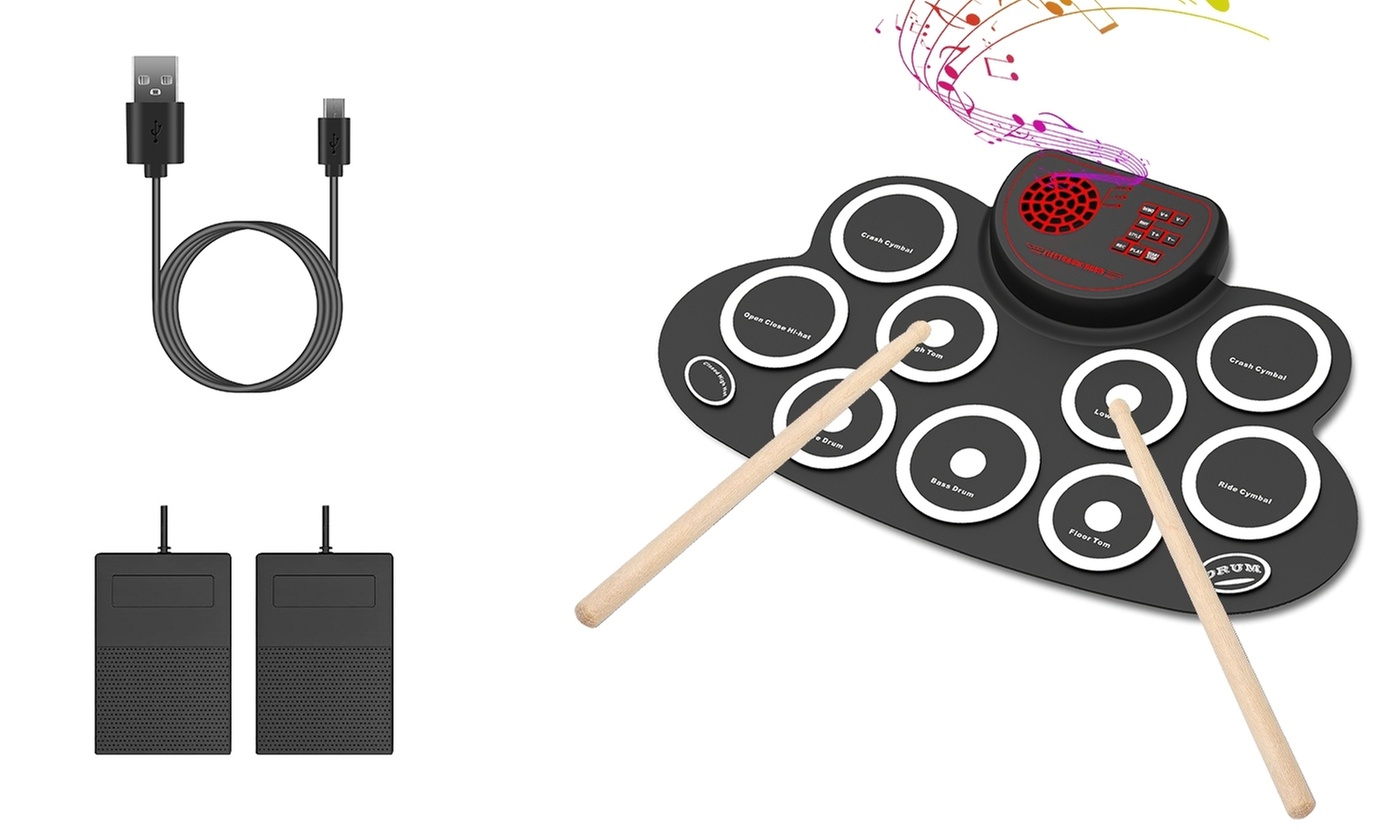 iMounTEK 10-Pad Foldable Electronic Drum Set with Drum Sticks and Dual Pedal