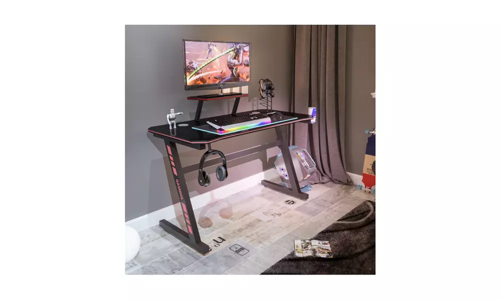 Hot Gaming Table Z Shape Black MDF Gaming Desk with PC Holder - Second Medium