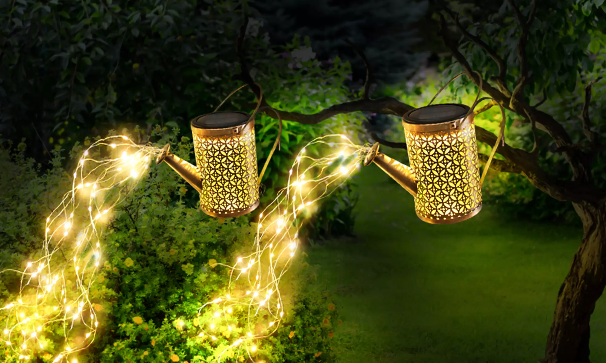 Solar Watering Can with Light Crackle Glass Globe Stake Lights for Garden Patio