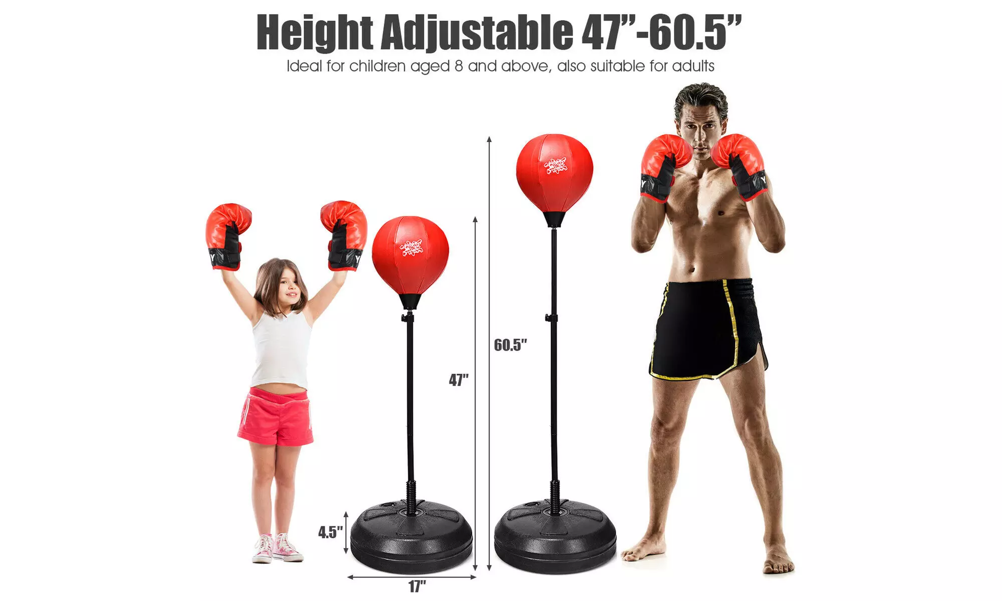 Costway Boxing Punching Bag w/Height Adjustable Stand Boxing Gloves