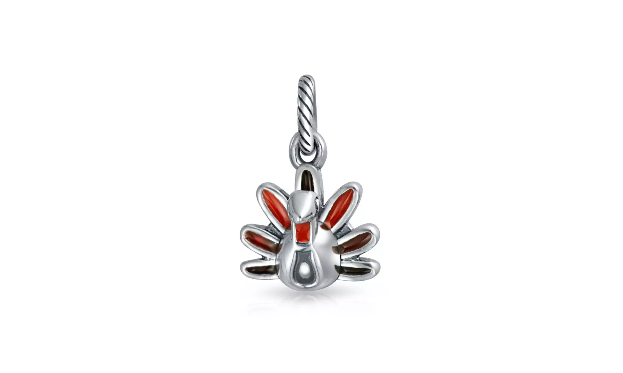 Thanksgiving Turkey Bird Food Multicolor Dangle Bead Charm Silver - Primary Image