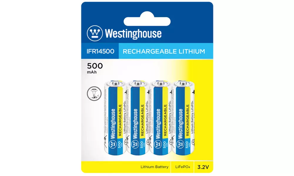 Westinghouse LiFePO4 3.2V Rechargeable Batteries 400, 500, or 1000 mAh (4 Pack) - Second Medium