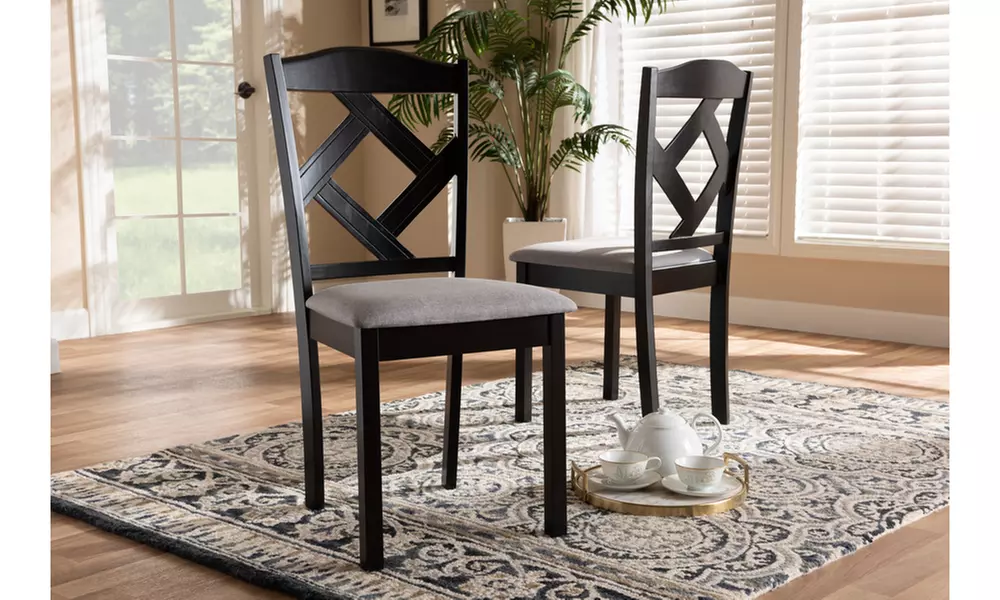 Sylvia Grey Fabric Upholstered and Dark Brown 2-piece Dining Chair Set - Second Medium