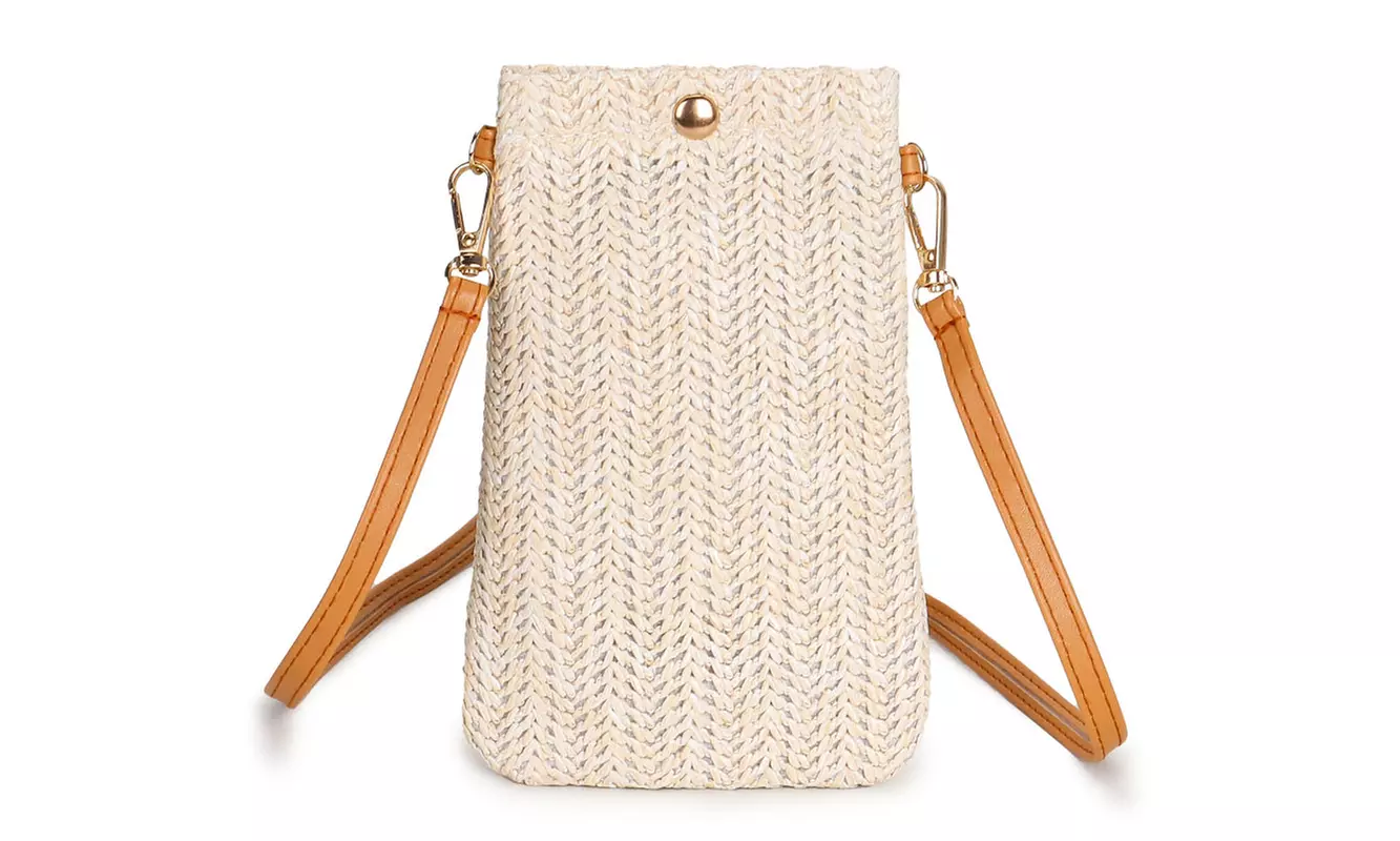 Women Woven Handbag Summer Beach Tote Straw Bag Square Rattan Shoulder Bag