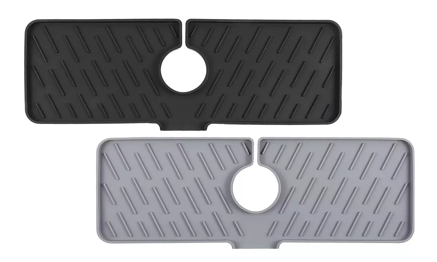 NewHome Silicone Faucet Mat Sink Splash Guard & Drying Pad with Drainage