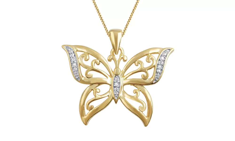 18K Gold Tone Diamond Accent Butterfly Pendant Necklace Jewelry for Women Girls - Primary Image