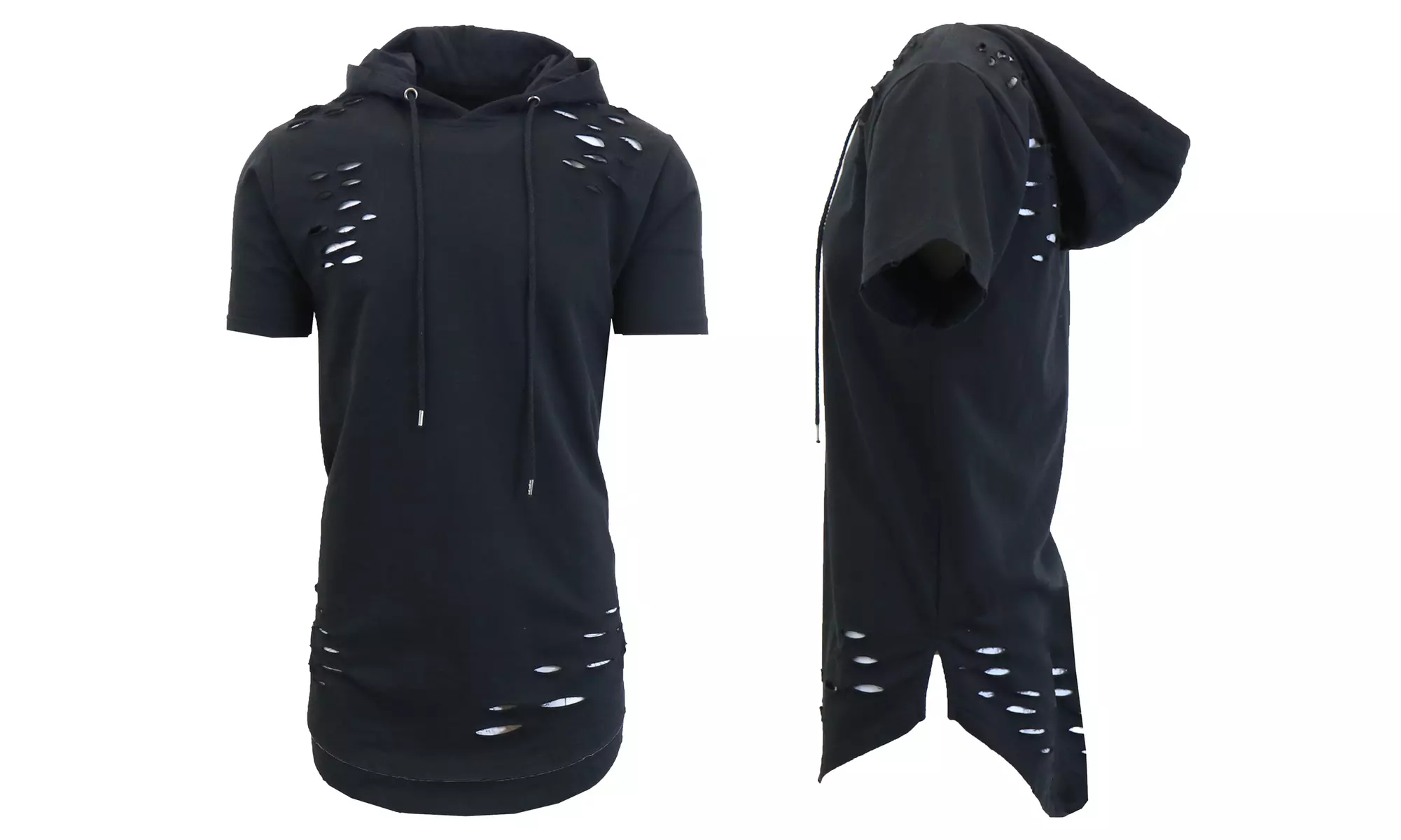 Galaxy By Harvic Men's Short Sleeve French Terry Ripped Pullover Hoodie (S-3XL)