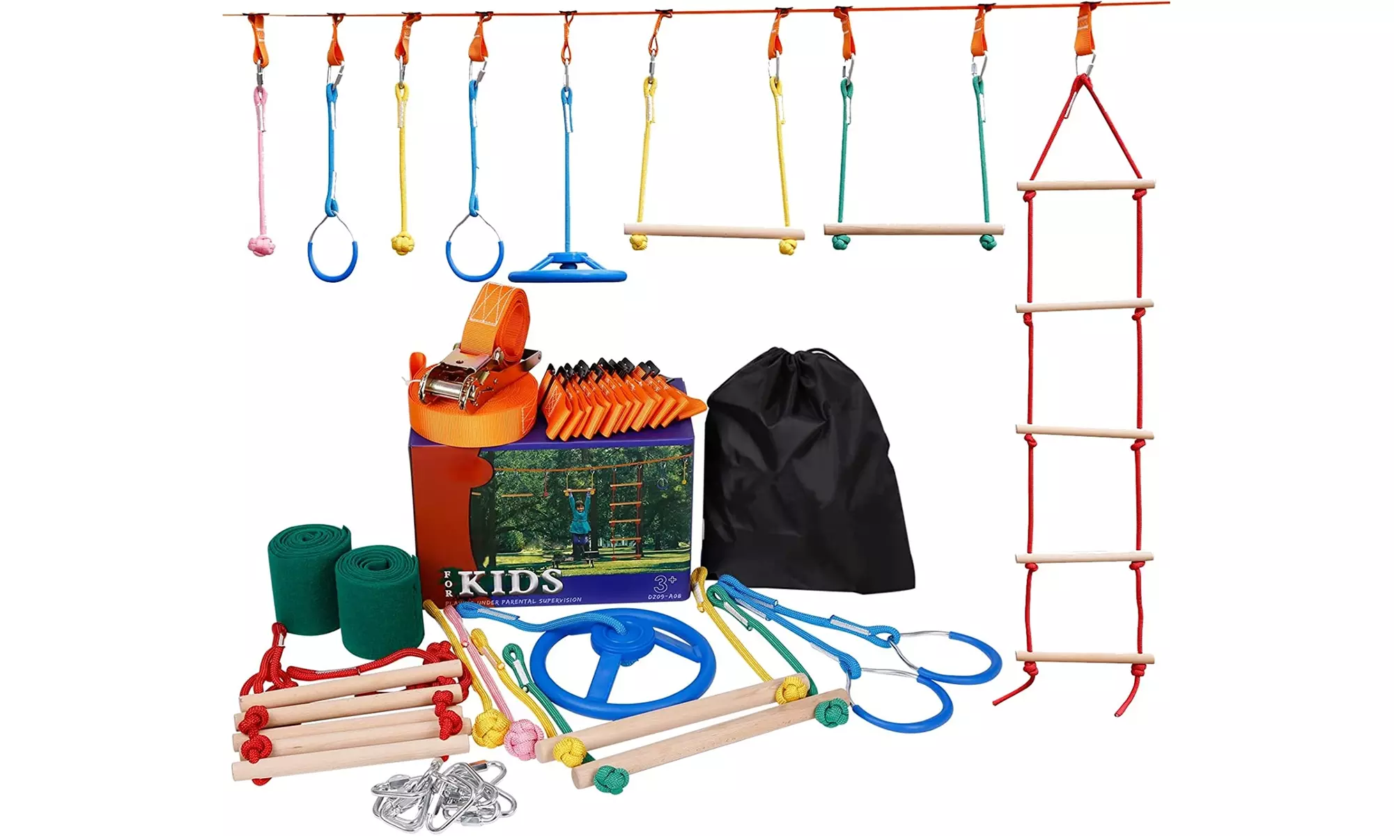 Warrior Obstacle Course for Kids-8 Durable Obstacles and 50ft Slackrope - Primary Image