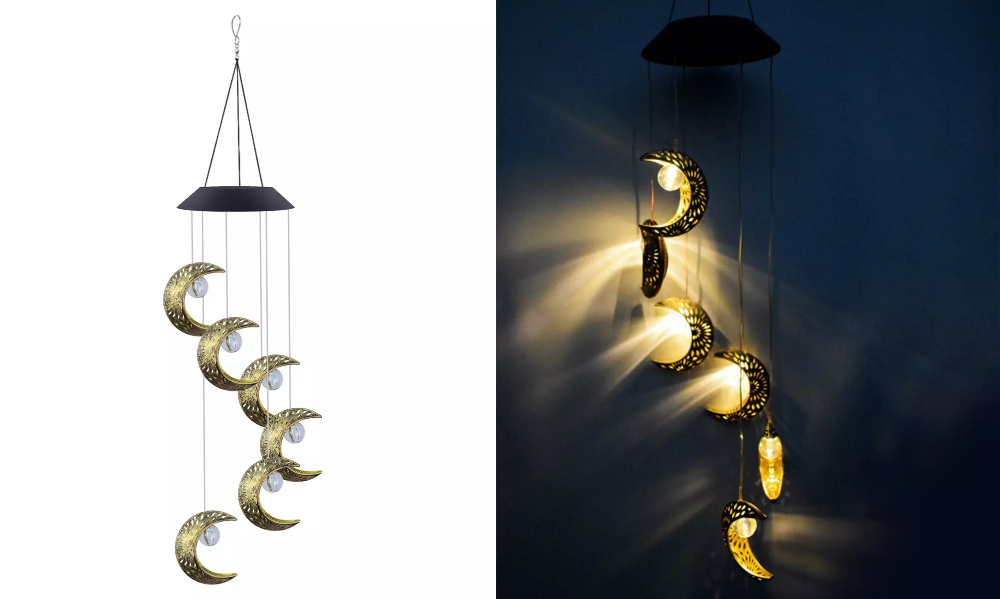 Solar Wind Chimes Outdoor Garden Waterproof Metal LED Hanging Chime Decor