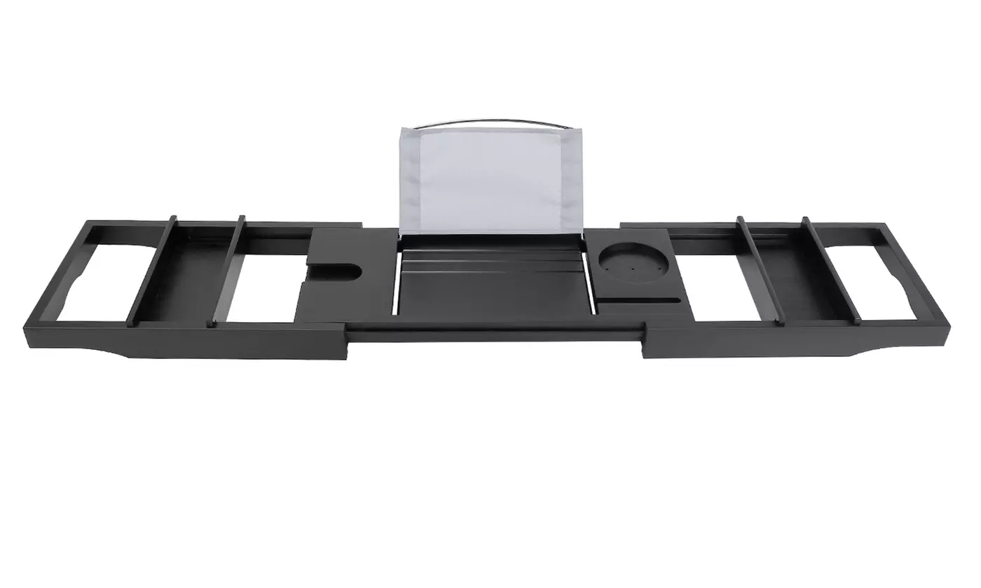NewHome Bamboo Extendable Bathtub Caddy Tray Spa-Style Bath Shelf Table