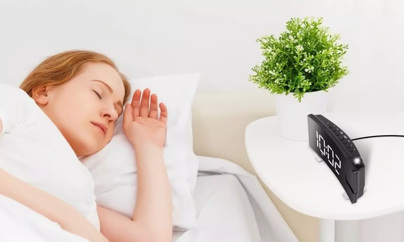 iMounTEK Digital LED Projection Alarm Clock w/ Curved-Screen & USB Charging Port