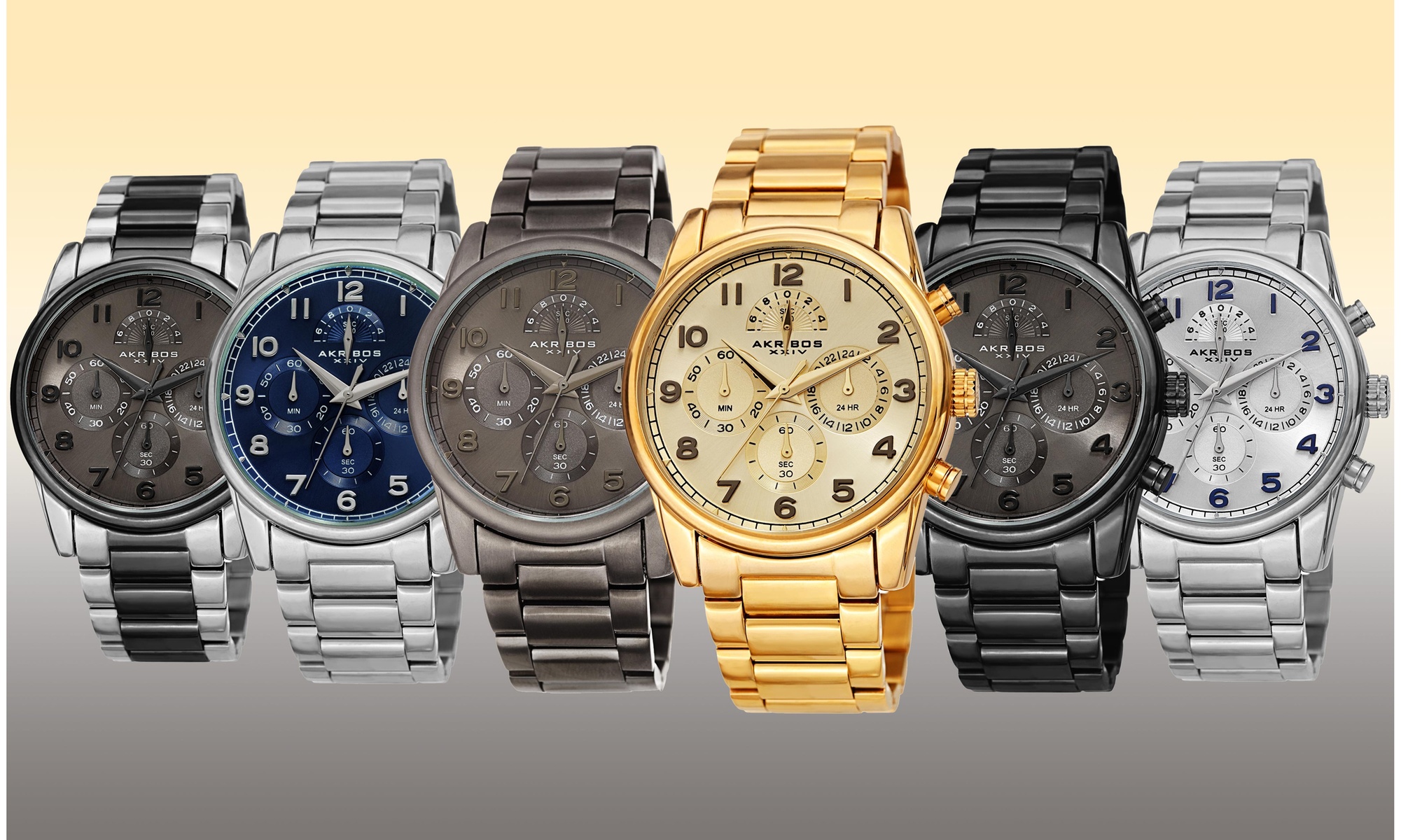 Men's Akribos XXIV Chronograph Dial Stainless Steel Link Bracelet