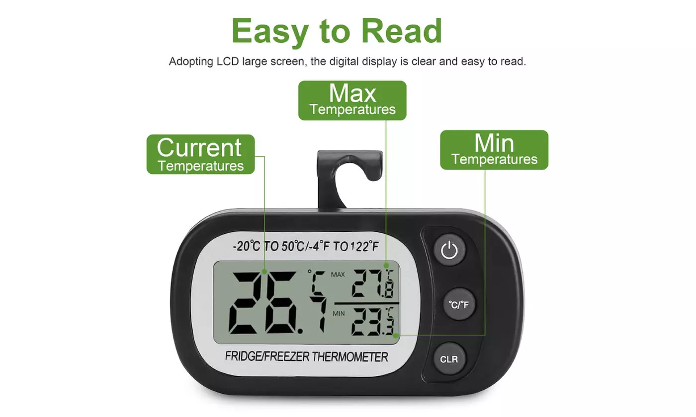 Thermometer Digital Fridge Freezer Waterproof Large LCD Display