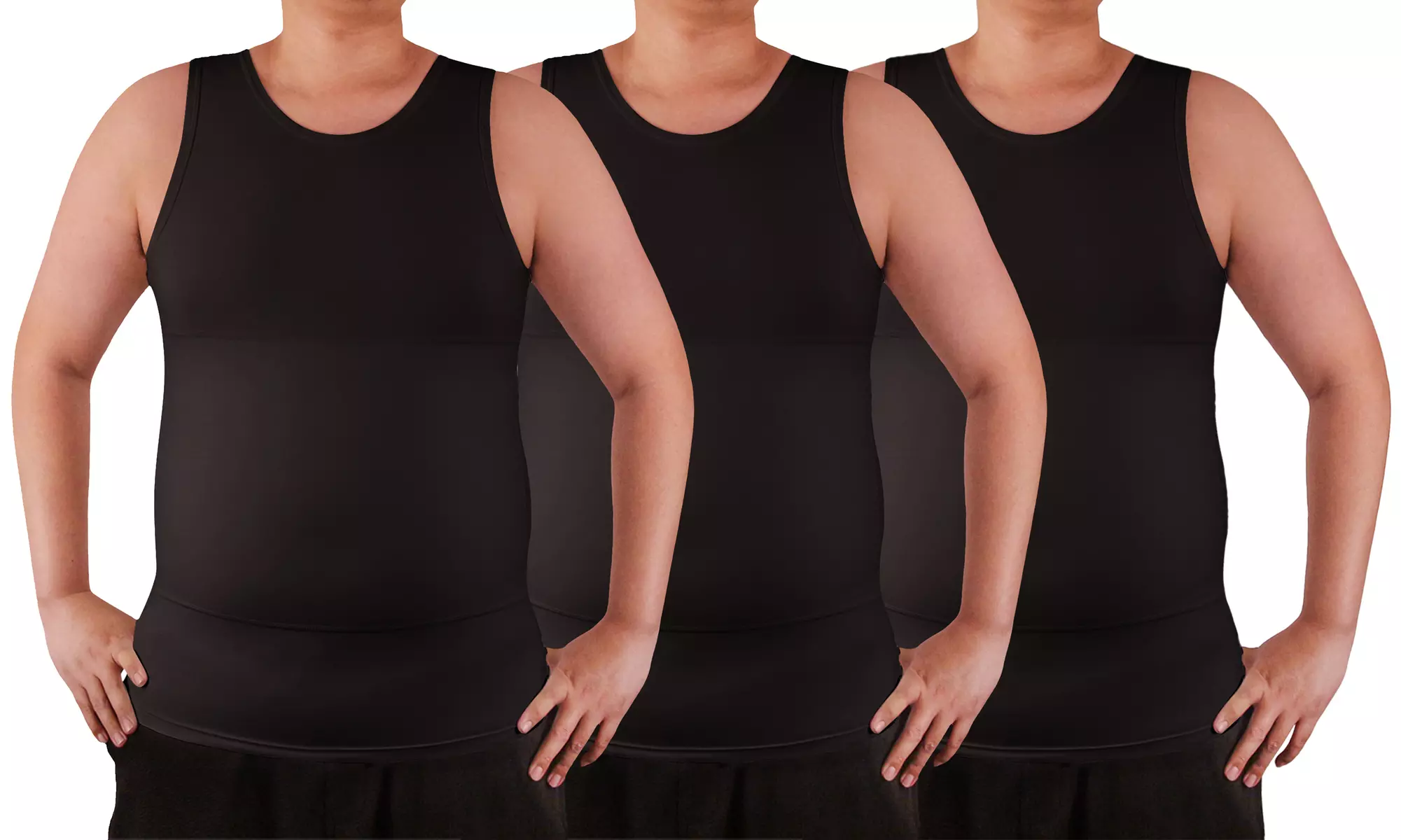 3 Pack Men Compression Shirts Body Shaper Slimming Tummy Vest Thermal Undershirt - Primary Image