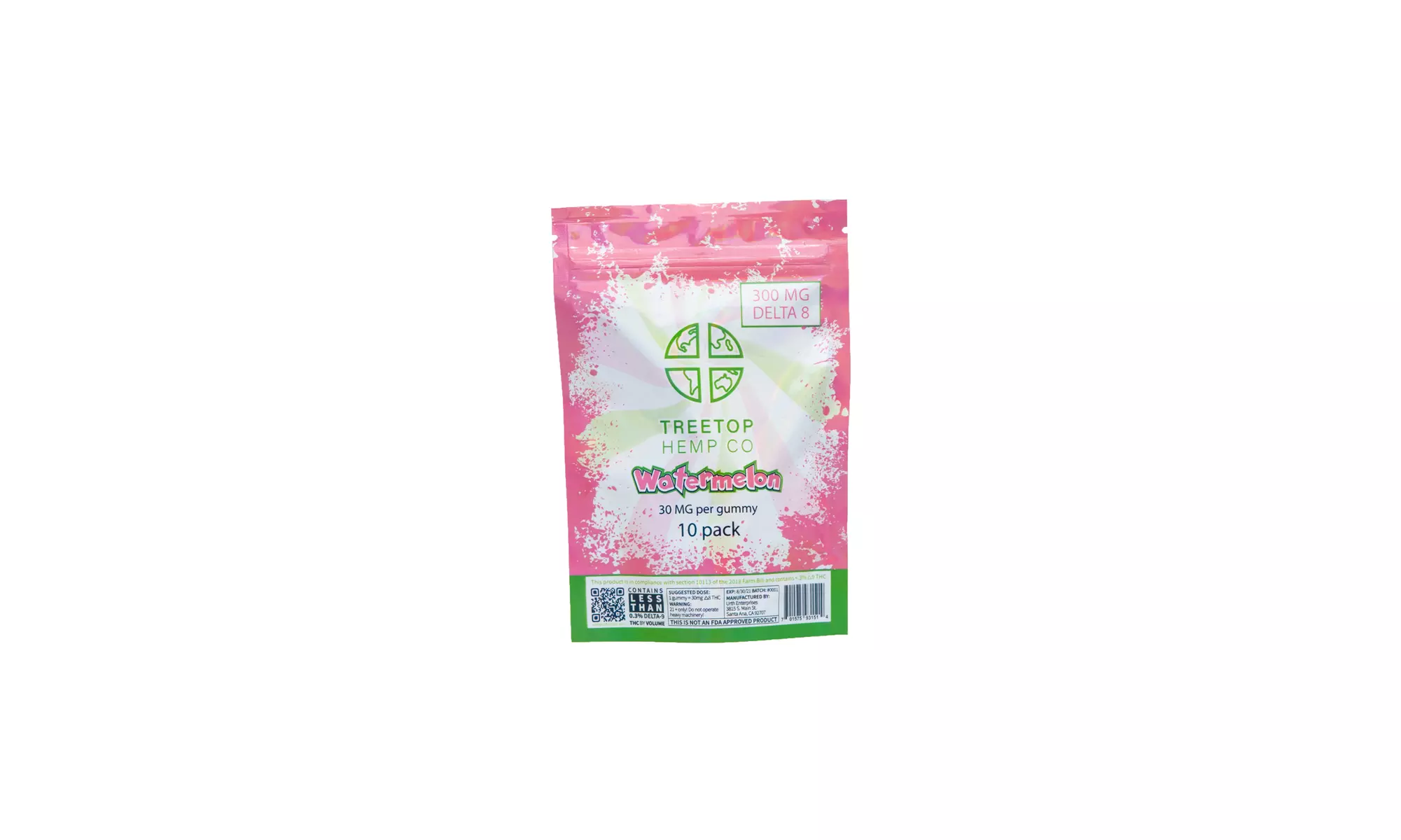 Delta 8 CBD Watermelon Gummies By Treetop Hemp Co.  - 10ct/pack - Primary Image