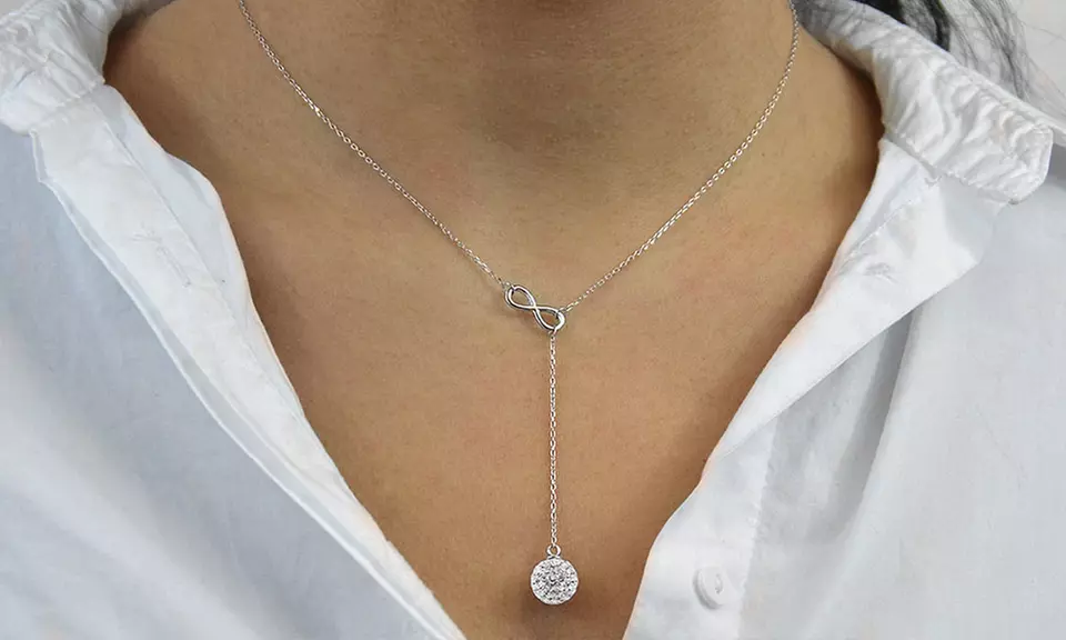 Infinity Y Necklace made with Cubic Zirconia Stones in Sterling Silver - Primary Image