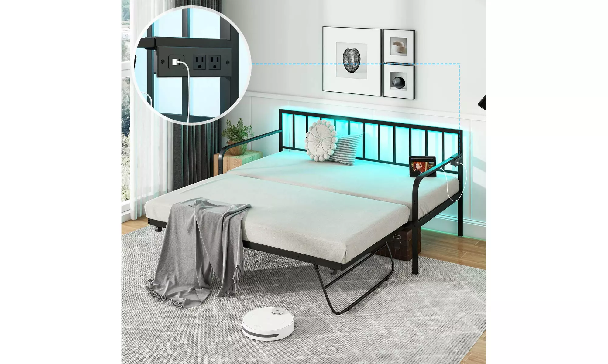 Costway Twin Daybed Adjustable Sofa Bed Frame with Charging Station & LED Lights