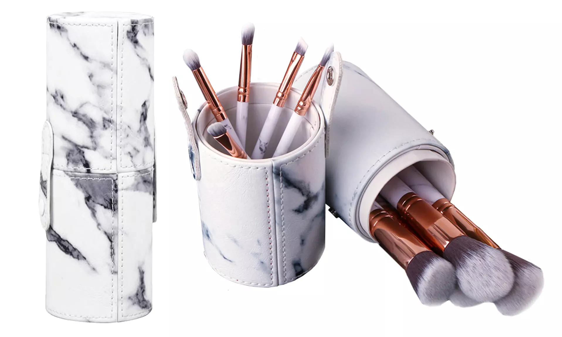 Professional Pastel Shades 10 Makeup Brushes with Faux Leather Cylinder Case
