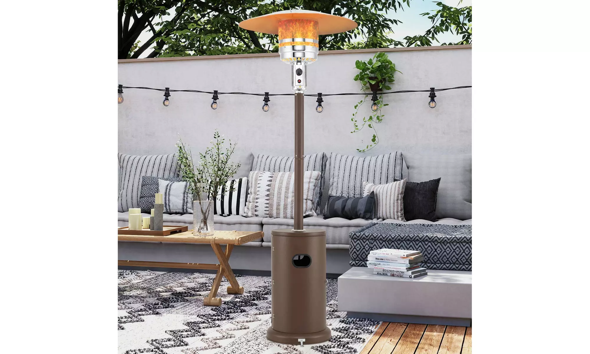50,000 BTU Patio Heater with Wheels Round Table Design & Stainless Steel Burner