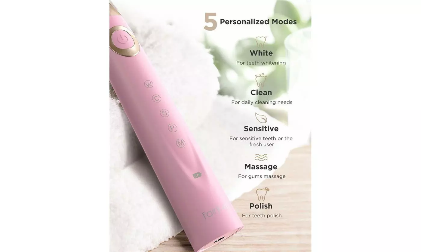Fairywill Pink Electric Toothbrush with 5 Modes