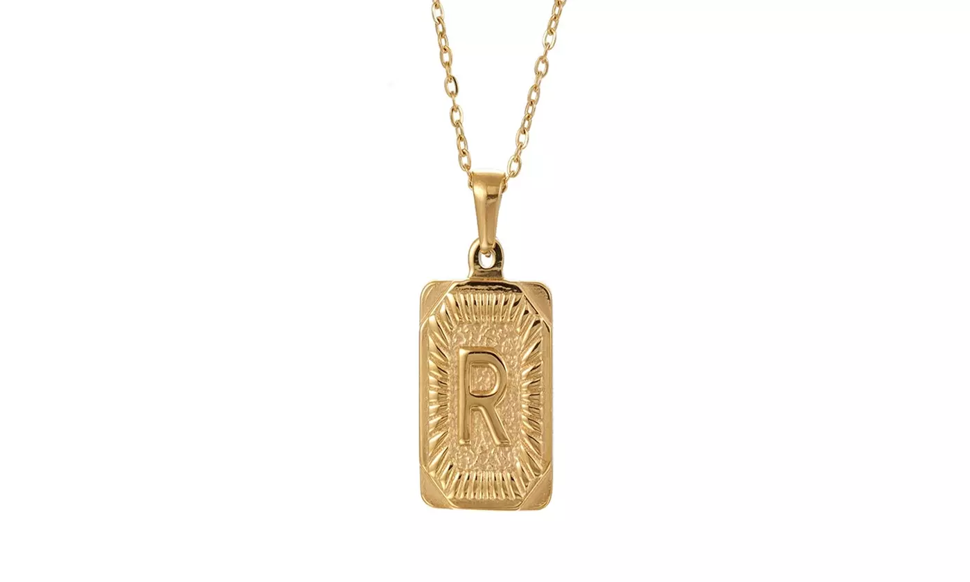 Gold Plated Stainless Steel Initial Pendant with Box Link Chain Necklace