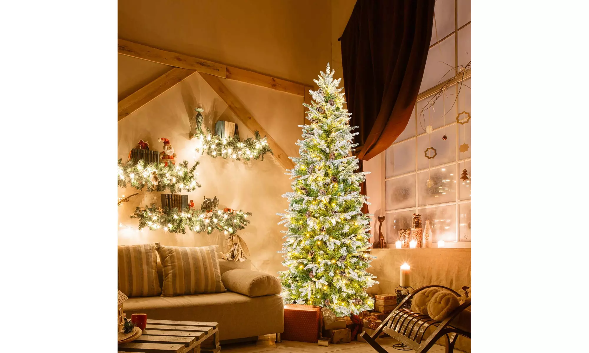 Costway 6/7.5/9 FT Christmas Tree with PE PVC Branch Tips Warm White LED Lights