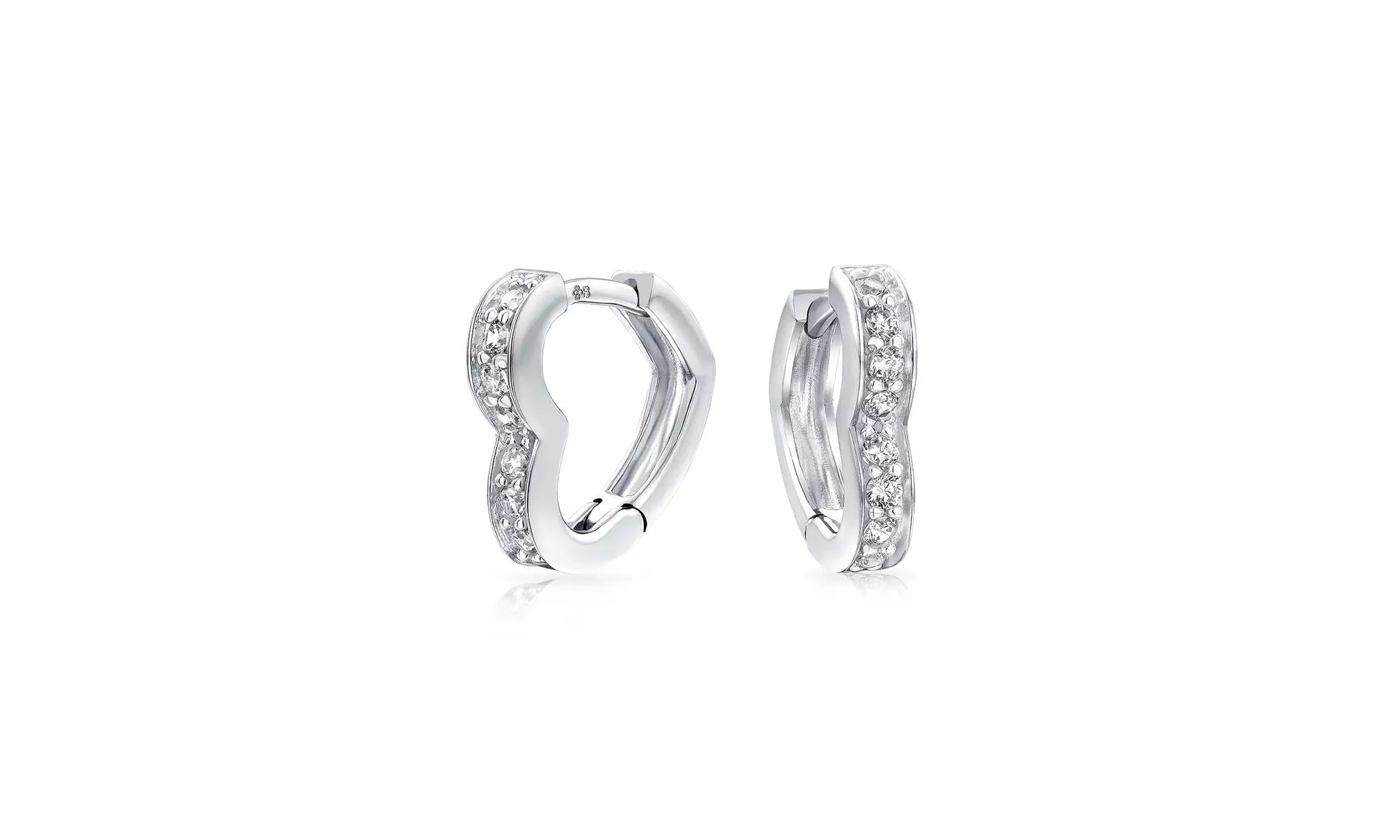 Open Heart Cubic Zirconia CZ Hoop Earrings .925 Sterling Silver 1.5" - Primary Image