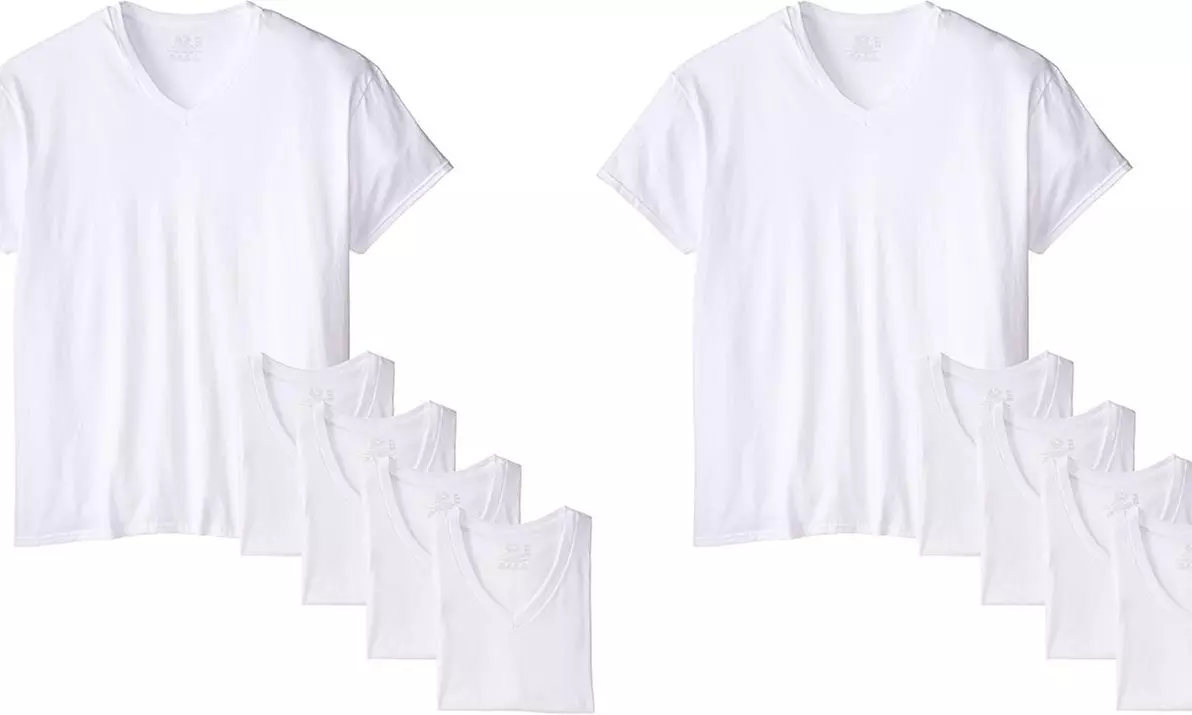 Fruit of the Loom Mens Plus Size (2X or 3X)  V-Neck or Crew T-Shirt 8-Pack - Second Medium