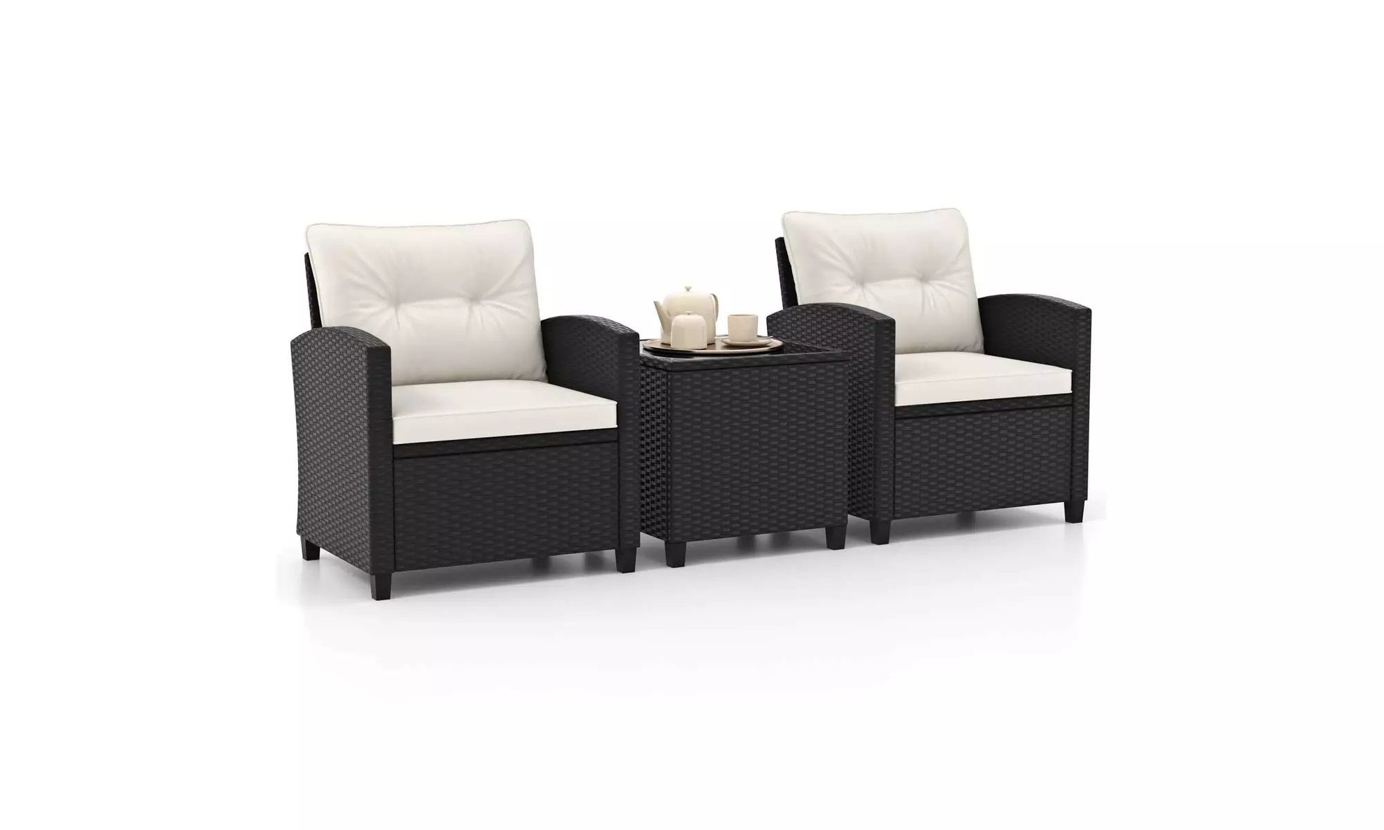  Three-Piece Costway Patio Furniture Set with Tempered Glass Coffee Table
