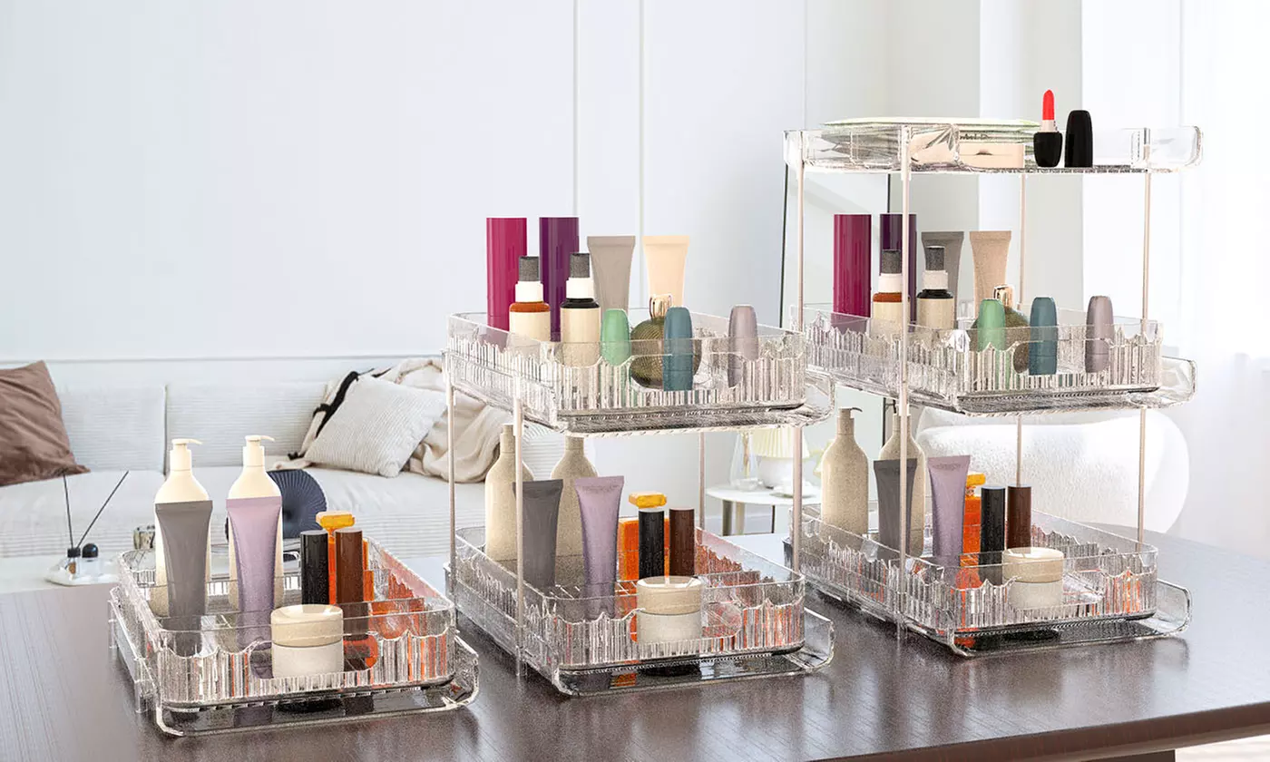 Two-Pack NewHome 3-Tier Clear Bathroom Organizer with Pull-Out Drawers