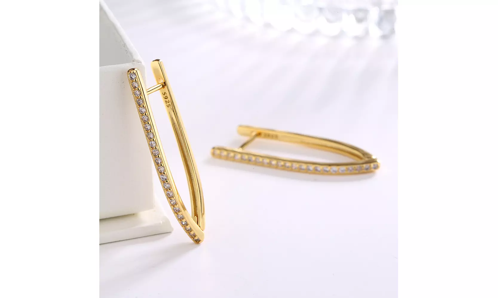 14K Gold Hoop Earrings with Genuine Crystals