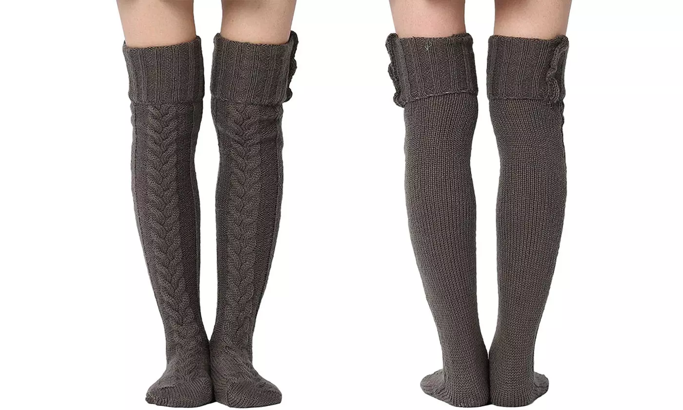 Women's Cable Knitted Thigh High Boot Socks Extra Long Winter Leg Warmers