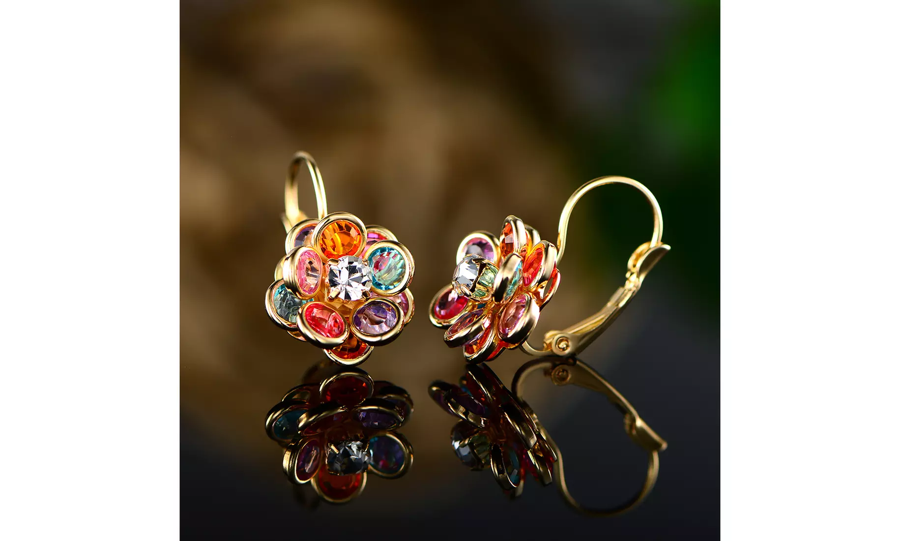 Flower Shaped Leverback Drop Earrings Made with Swarovski Crystals 