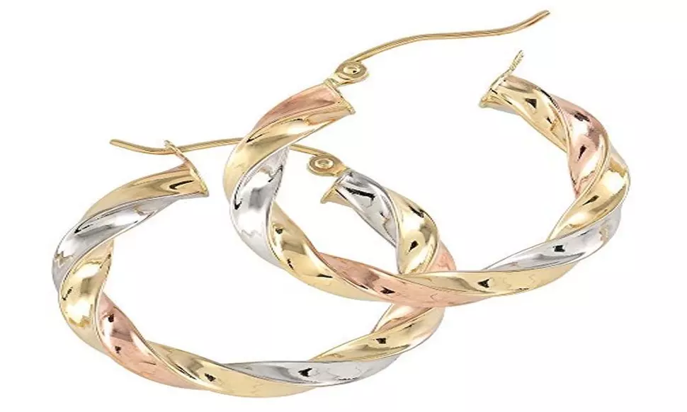 14k Gold Plated Hoop Earrings for Womens - Small & Large Tube Yellow White Rose - Primary Image