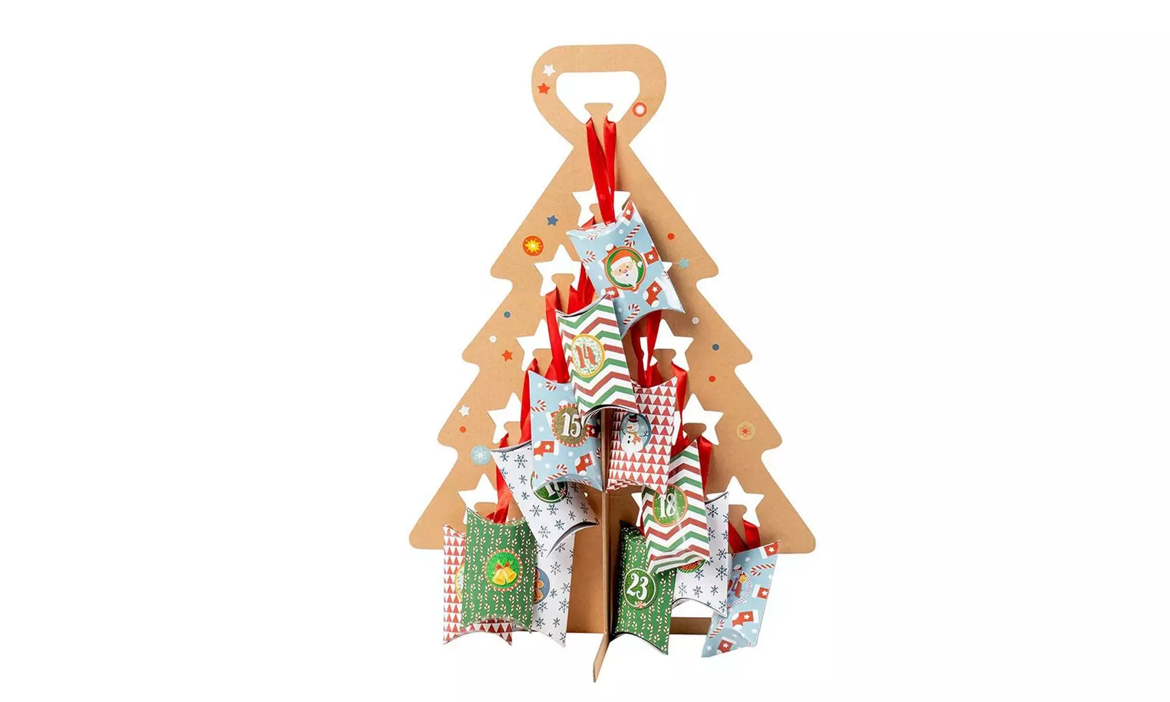 Kraft Standing Cardboard Advent Christmas Tree Calendar Set with 24 Gift Boxes - Primary Image