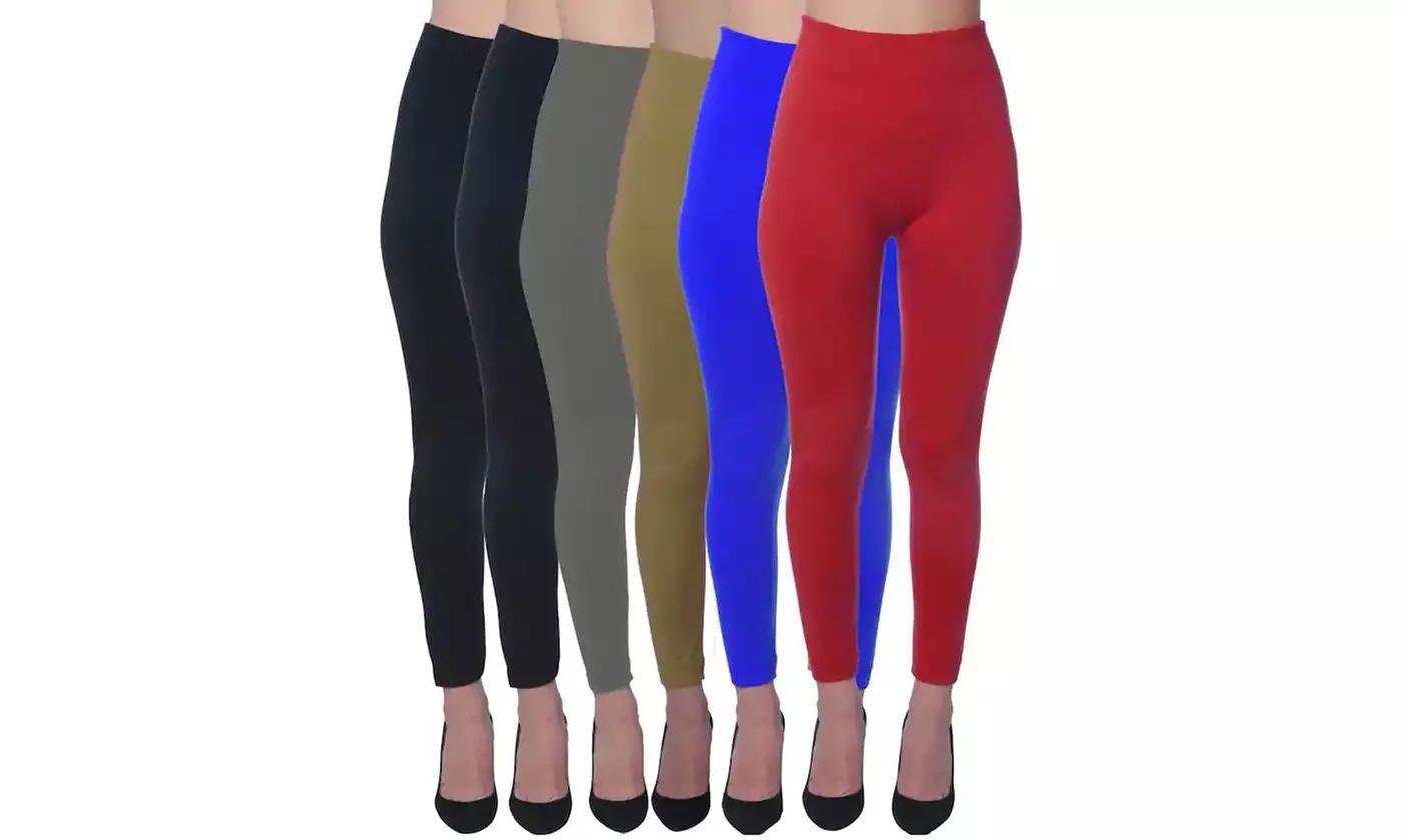 Women's Seamless Fleece Lined Leggings with Control Top Waistband (6-Pack) - Image 7