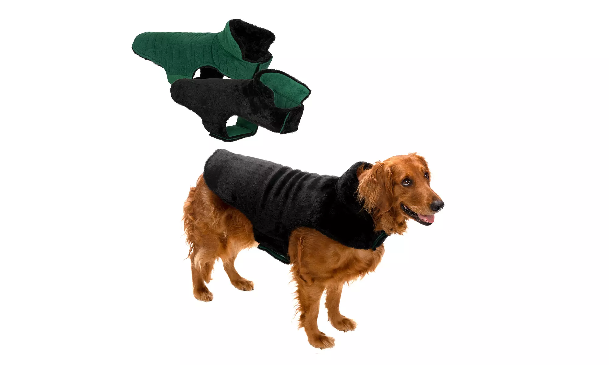 FurHaven Flex-Fit Faux Fur Warn and Cozy Reversible Dog Coat