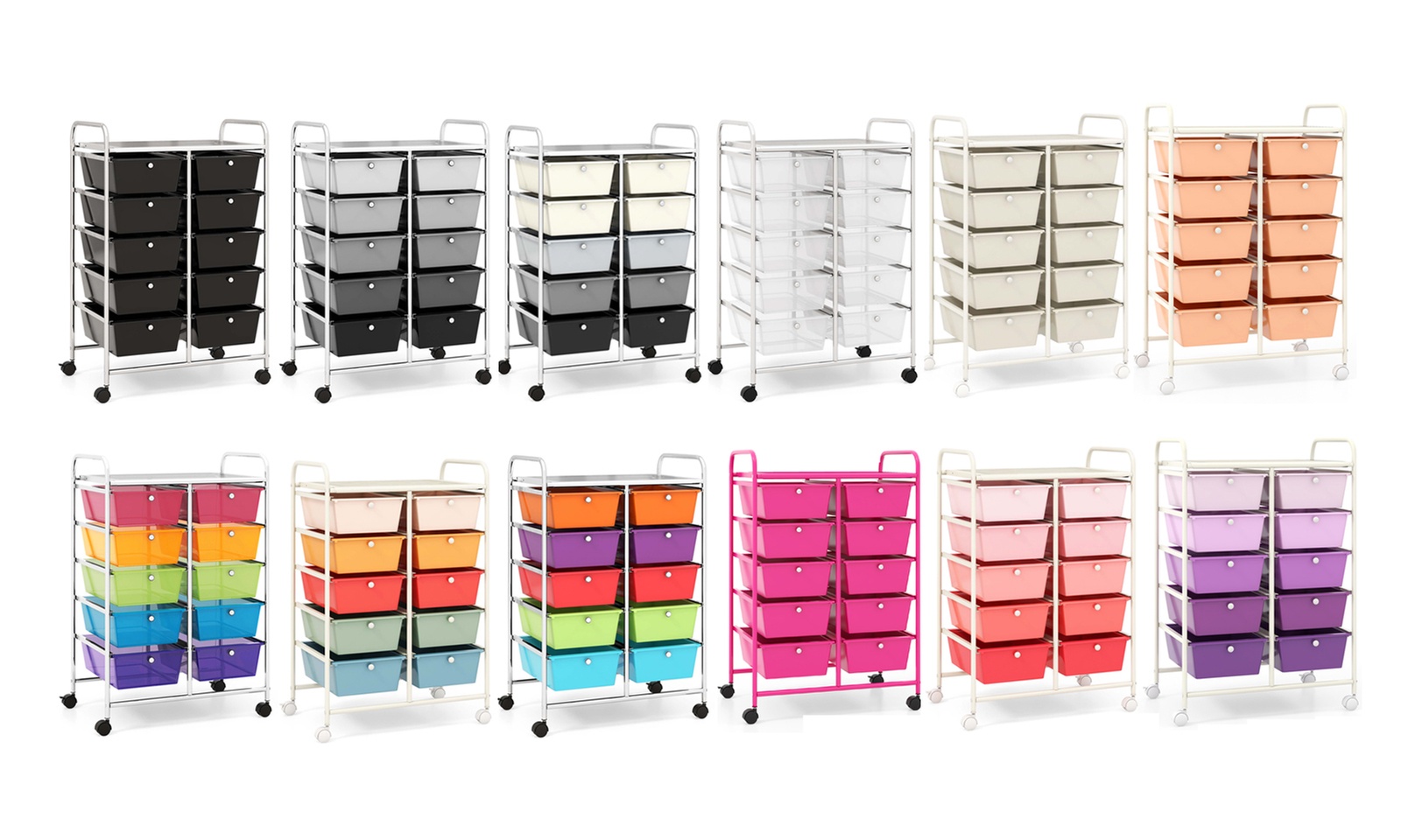 Costway 10-Drawer Storage Cart Utility Rolling Kitchen  Trolley Organizer