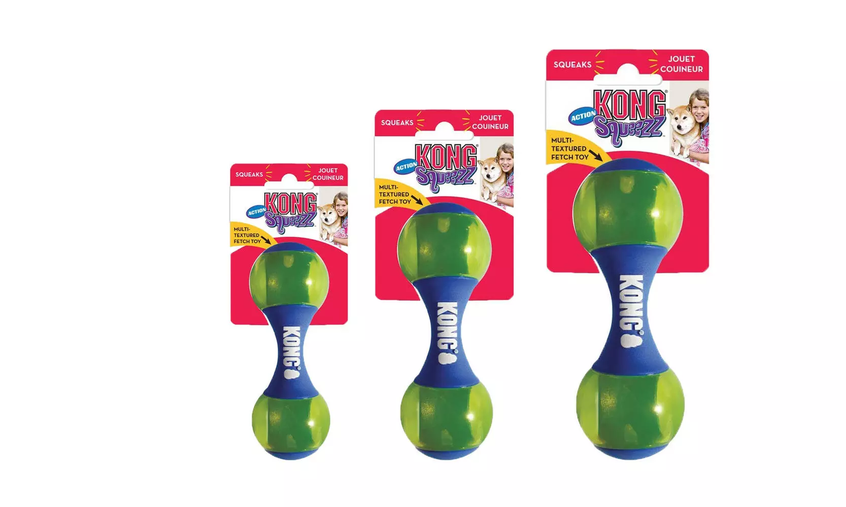 Squeezz Action Dumbbell Dog Toy Blue - Second Medium
