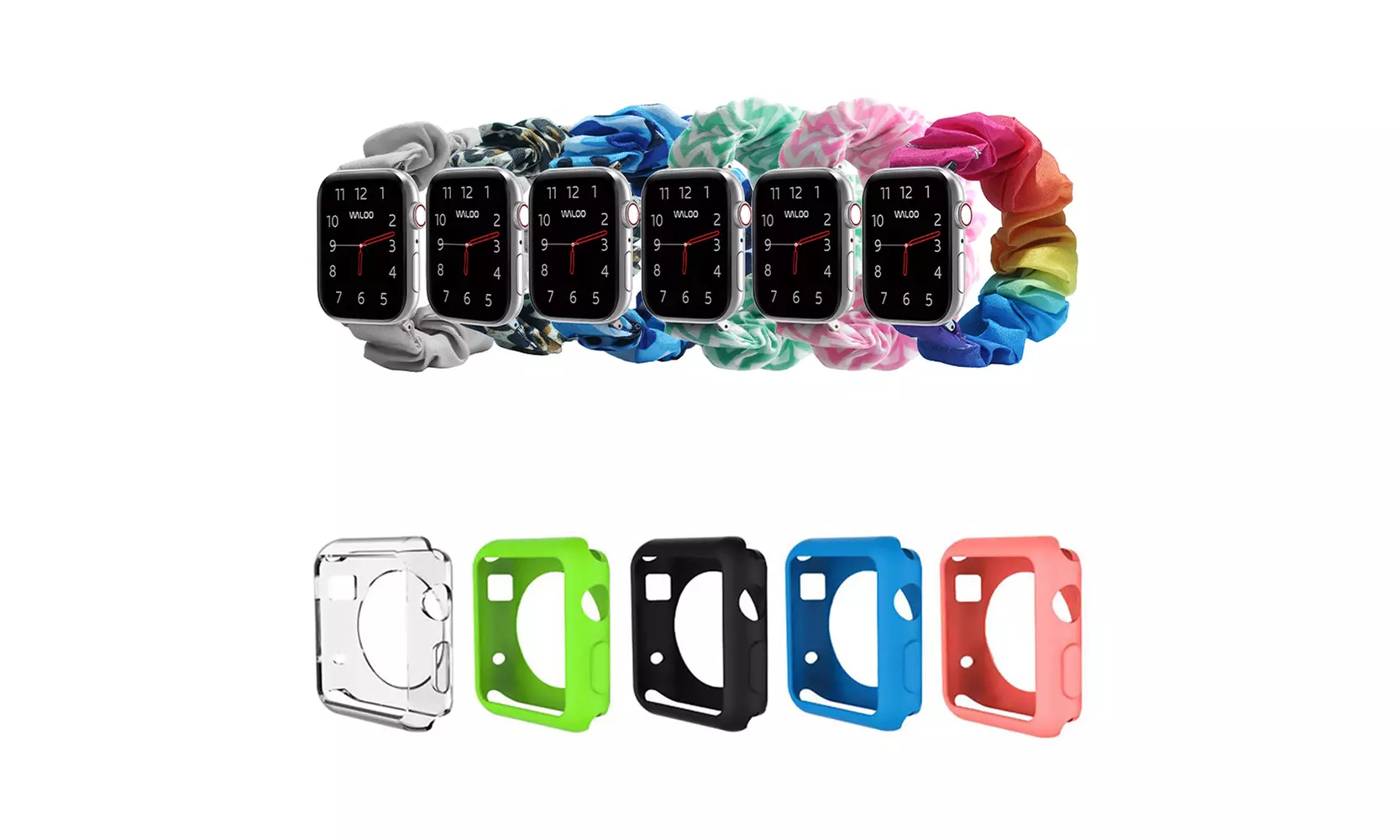 Scrunchie Elastic Band & 5 Pack Gel Case for Apple Watch Series 1,2,3,4 & 5 - Primary Image