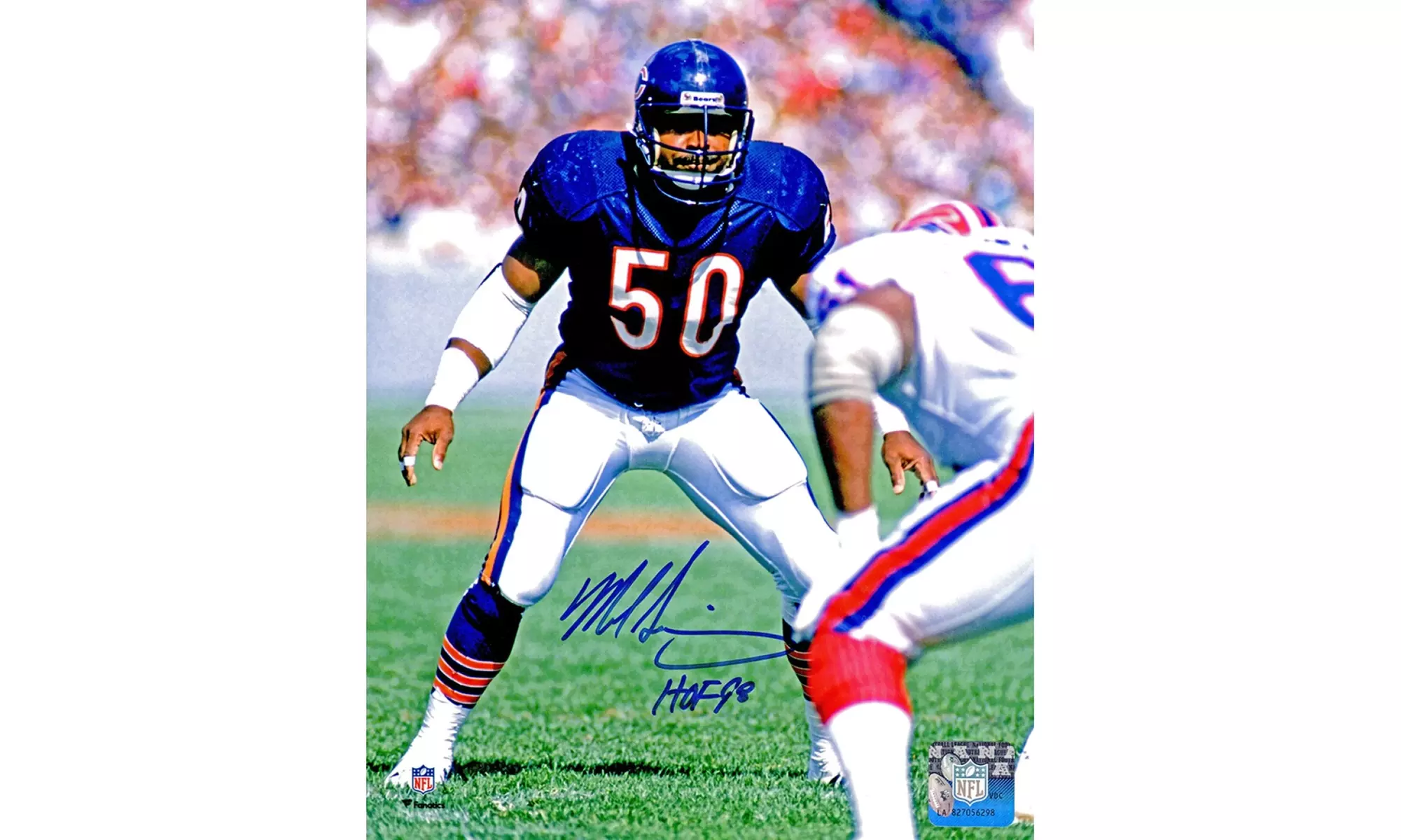 Mike Singletary Signed Chicago Bears vs Bills Action 8x10 Photo w/HOF'98 - Primary Image