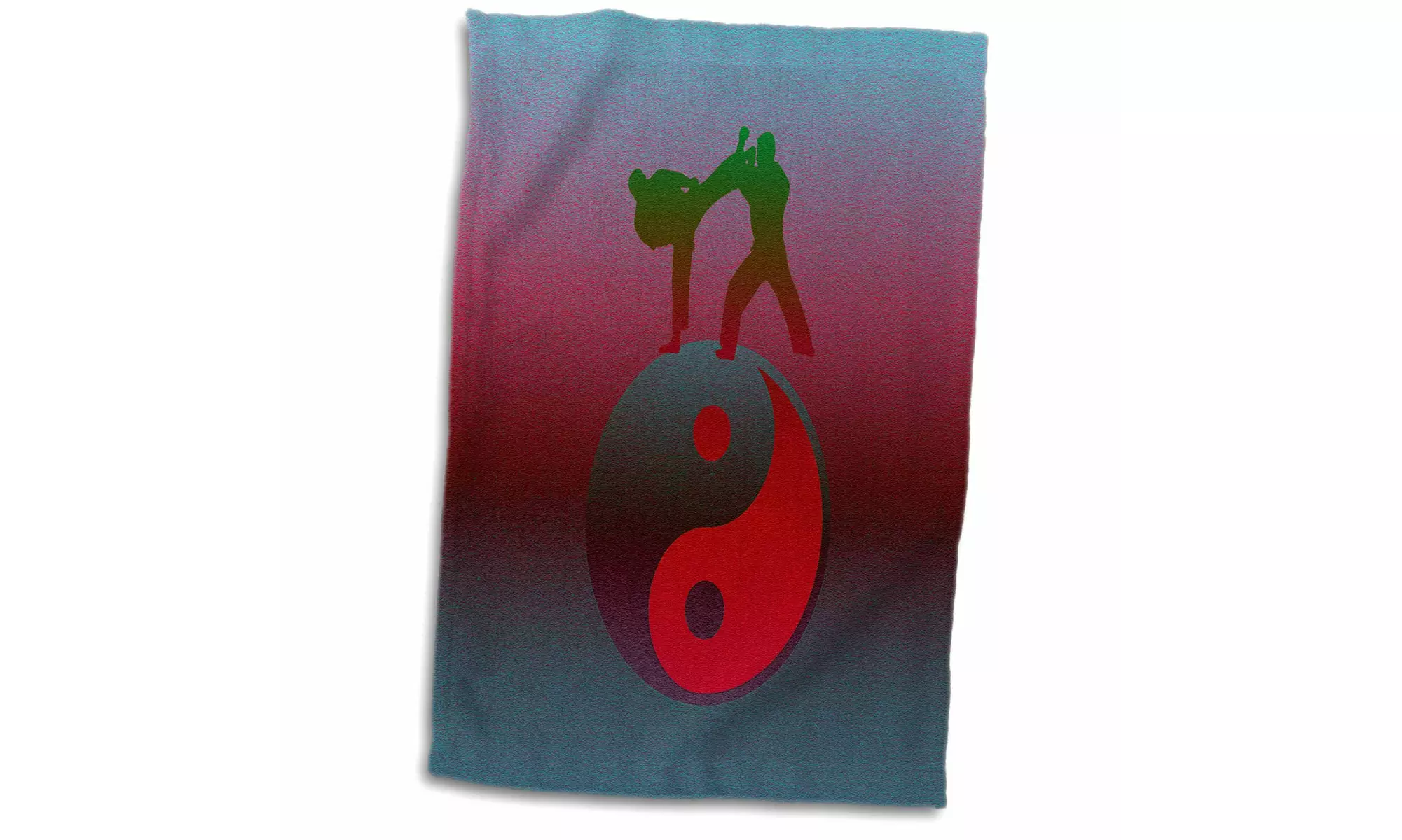  Towel - Karate Yin-yang Sign with Men Training, Bright Red and Blue - Primary Image