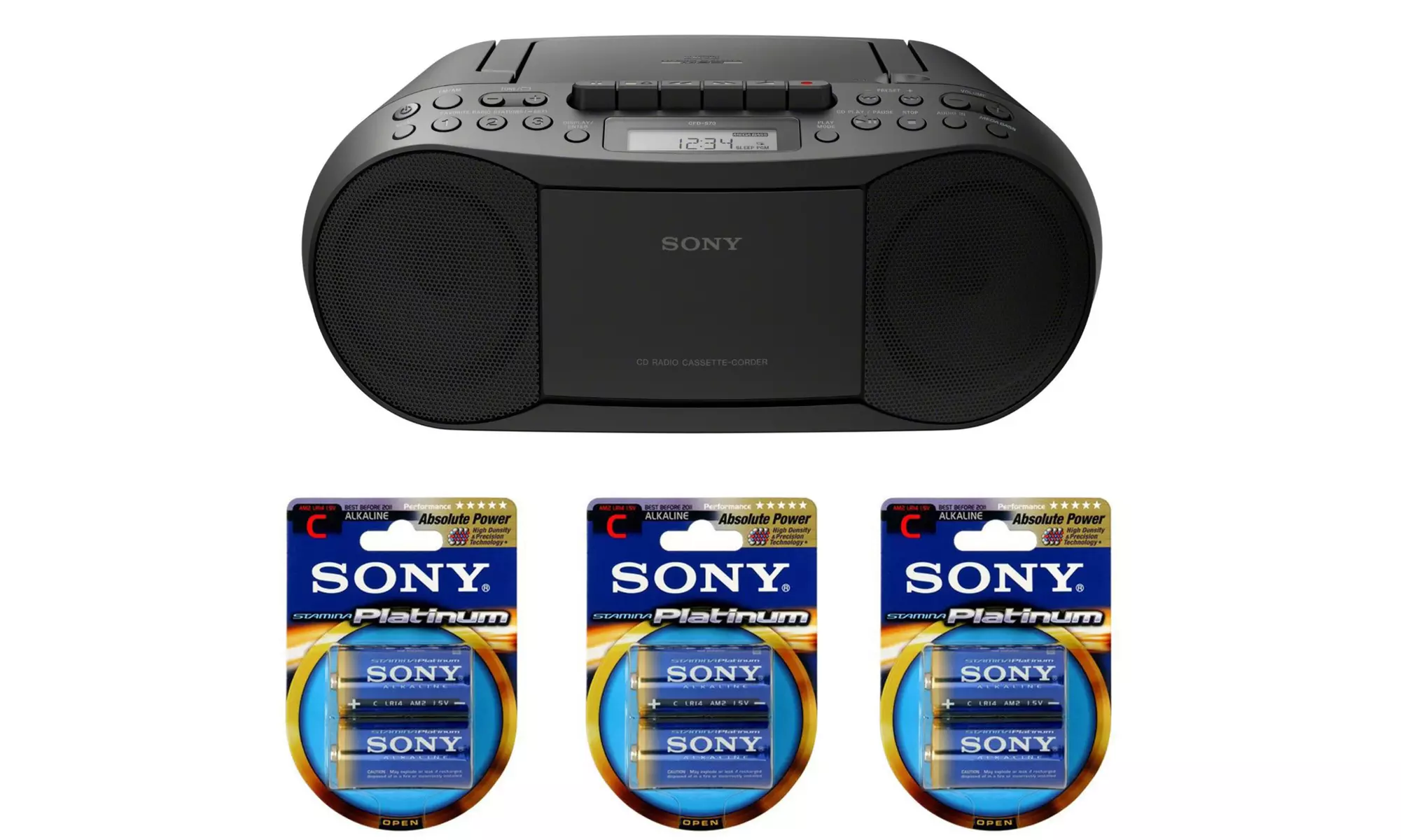 Sony Stereo CD/Cassette Boombox Home Audio Radio (Black) with Batteries - Second Medium